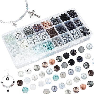 Glass Round Beads GLAA-PH0007-60-1