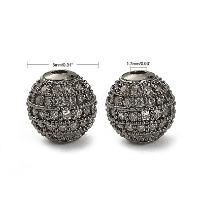CZ Brass Micro Pave Grade AAA Clear Color Cubic Zirconia Round Beads LS-KK-O065-8mm-05B-NR-1