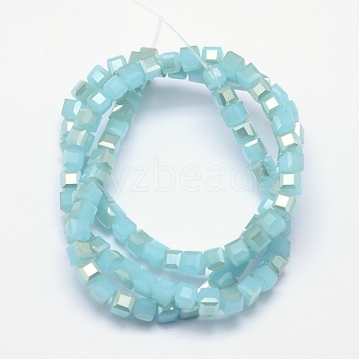 Imitation Jade Faceted Cube Half Rainbow Plated Electroplate Glass Beads Strands X-EGLA-E041-2mm-HR07-1