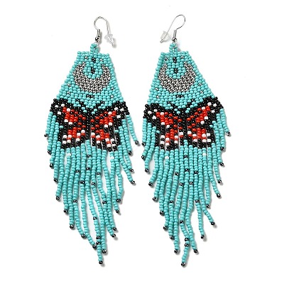 Bohemia Woven Glass Seed Bead Dangle Earrings EJEW-A046-02A-1