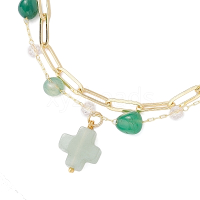 Natural Green Agate Beads Multi-layered Bracelets BJEW-JB12217-01-1