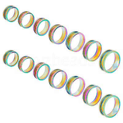 14pcs 7 size Unisex Stainless Steel Grooved Finger Ring Sets RJEW-UN0002-65MC-1