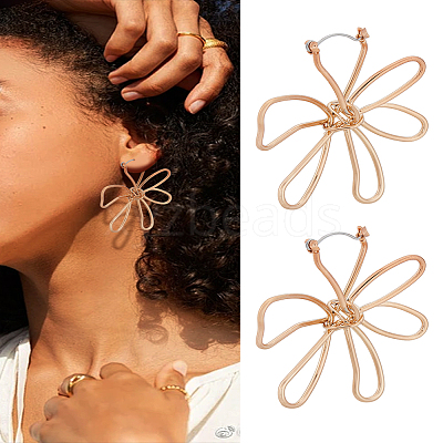 1 Pair Flower Alloy Hoop Earrings for Women EJEW-LP0004-78G-1