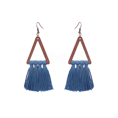 Wood and Cotton Dangle Earrings WG53E25-02-1