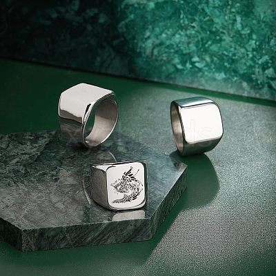 3Pcs 3 Size 304 Stainless Steel Rectangle Signet Finger Rings RJEW-UN0001-26P-1