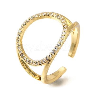 Rack Plating Brass Micro Pave Cubic Zirconia Open Cuff Rings for Women RJEW-M022-14G-1
