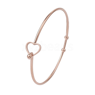 Stainless Steel Hollow Out Heart Bangle BJEW-YW0001-08RG-1