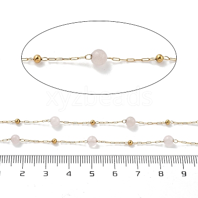 Natural Rose Quartz & 304 Stainless Steel Beads Link Chains CHS-K021-08A-06-1