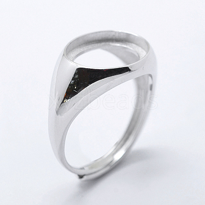 Anti-Tarnish Rhodium Plated 925 Sterling Silver Finger Ring Components STER-G027-11P-1