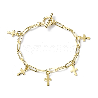Golden 304 Stainless Steel Charm Bracelets with Brass Paperclip Chains BJEW-JB10031-03-1
