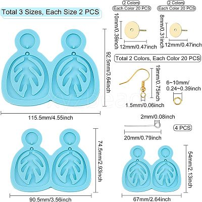 DIY Leaf Dangle Stud Earrings Silicone Molds DIY-OC0003-96-1