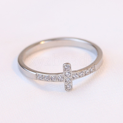 Cross Stainless Steel Micro Pave Clear Cubic Zirconia Finger Rings for Women FS-WG88B59-02-1
