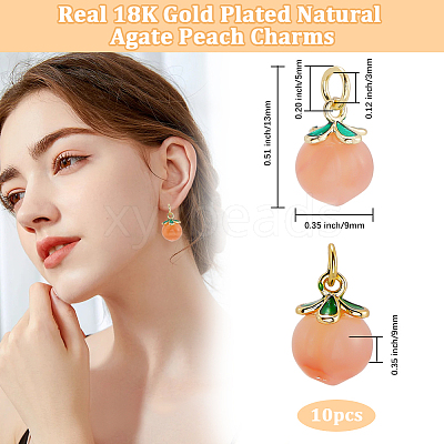 10Pcs Natural Agate Peach Charms with Brass Jump Rings G-BBC0001-62-1