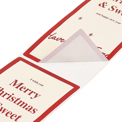 50Pcs Christmas Square with Word Merry Christmas Roll Stickers DIY-M070-03A-1