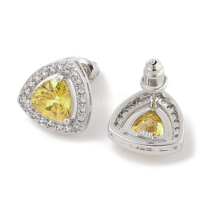 Brass Pave Cubic Zirconia Triangle Stud Earrings for Women EJEW-I304-22P-1