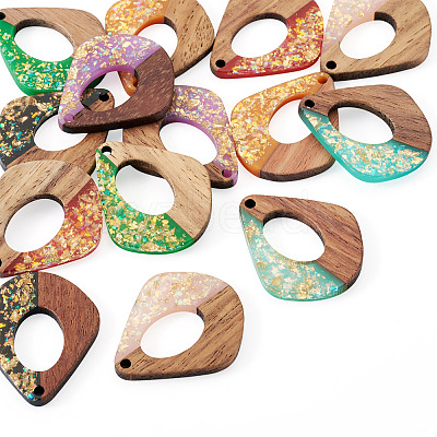 14Pcs 7 Colors Opaque Resin and Walnut Wood Pendants RESI-TA0005-11-1