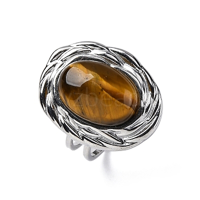 Oval Natural Tiger Eye Finger Rings RJEW-M063-01P-13-1