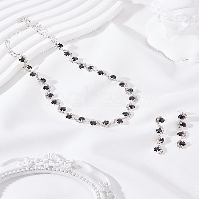 Alloy Rhinestone Necklaces & Stud Earrings Sets SJEW-LP0001-47B-1