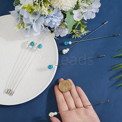 8Pcs 2 Colors Synthetic Turquoise & Brass Brooche Pins JEWB-DR00023-1