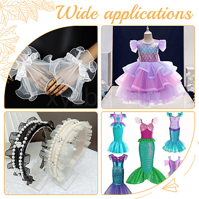 Polyester Organza Ruffled Pleated Lace Fabric Trim OCOR-WH0070-15D-1
