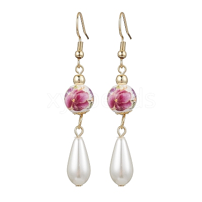 Round with Flower Pattern Porcelain Ceramic Dangle Earrings EJEW-JE06347-04-1