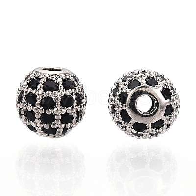Rack Plating Brass Cubic Zirconia Beads X-ZIRC-S001-6mm-B03-1