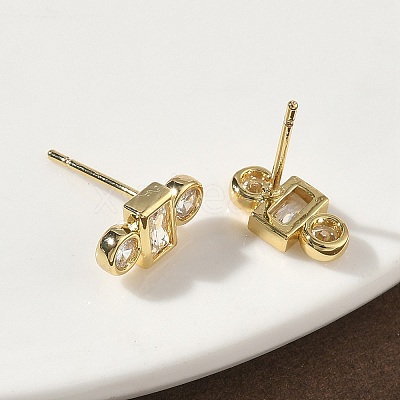 Rectangle with Flat Round Brass Micro Pave Clear Cubic Zirconia Stud Earrings EJEW-G452-12G-1