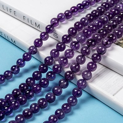 Natural Amethyst Round Bead Strands X-G-M304-18-6mm-1