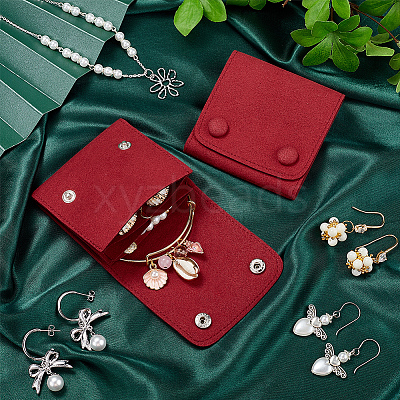 2Pcs Microfiber Cloth Jewelry Storage Bags with Brass Button ABAG-BBC0001-17A-01-1