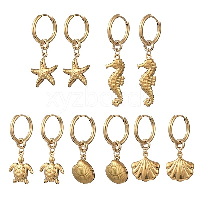 Ocean 304 Stainless Steel Hoop Dangle Earrings for Women EJEW-JE07267-01-1