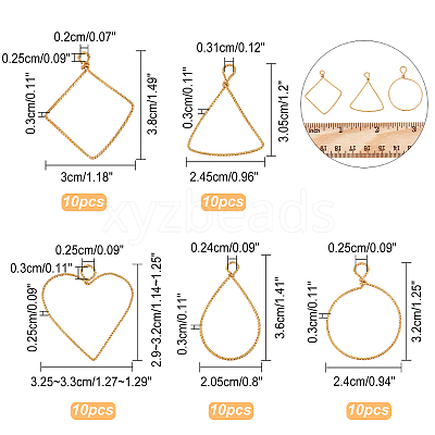 50Pcs 5 Style Copper Open Back Bezel Pendants FIND-NB0002-41-1