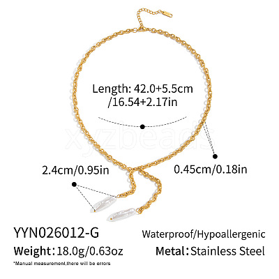 304 Stainless Steel Textured Cable Chain Faux Pearl Bar Tassel Pendant Necklaces for Women YV1047-1-1