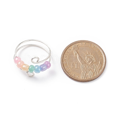 Glass Seed Rotating Beaded Cuff Ring RJEW-JR00511-05-1