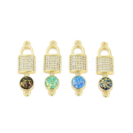 Brass Micro Pave Clear Cubic Zirconia Lock Connector Charms KK-I723-01G-1