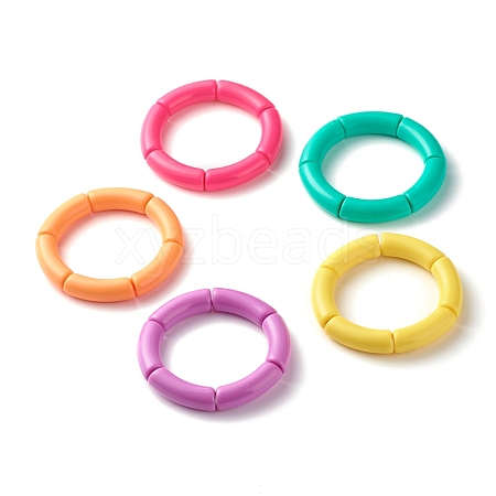 Candy Color Chunky Acrylic Tube Beads Stretch Bracelet for Girl Women BJEW-JB07315-1