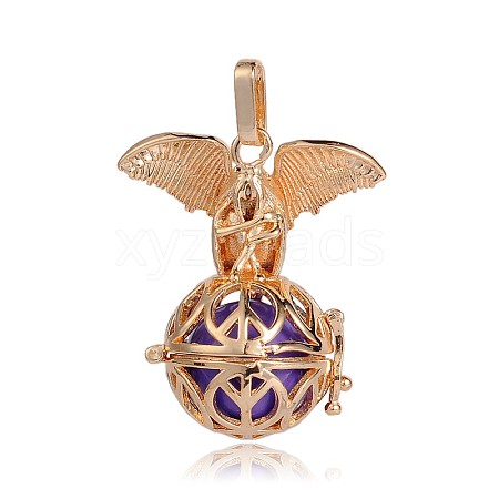 Golden Plated Brass Hollow Round Cage Pendants KK-J252-01G-1