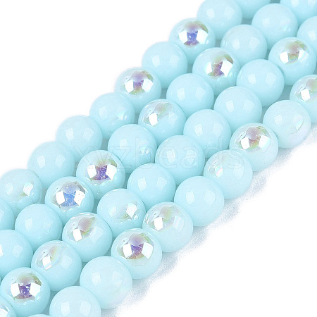 Electroplate Opaque Glass Beads Strands LS-EGLA-Q132-6MM-01C-12-1