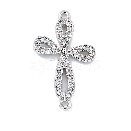 Rack Plating Brass Micro Pave Clear Cubic Zirconia Flower Connector Charms KK-A234-062P-1