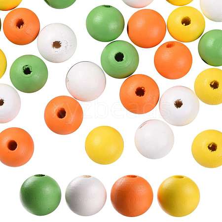 160Pcs 4 Colors Farmhouse Country and Rustic Style Painted Natural Wood Beads WOOD-LS0001-01K-1