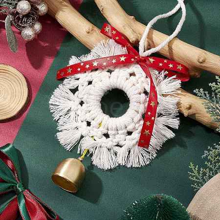 Christmas Handmade Woven Macrame Cotton Thread Snowflake Pendant Decorations HJEW-TA00318-1