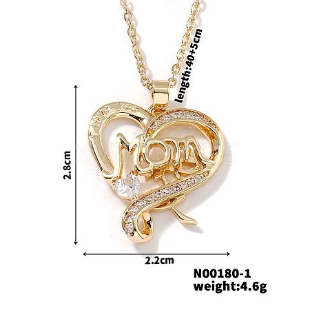 Simple and Elegant Brass Pave Clear Cubic Zircon Mom Heart Pendant Necklaces for Mother's Day TM6595-1-1