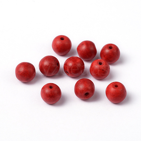 Dyed Red Round Synthetical Howlite Loose Beads X-TURQ-G609-8mm-1