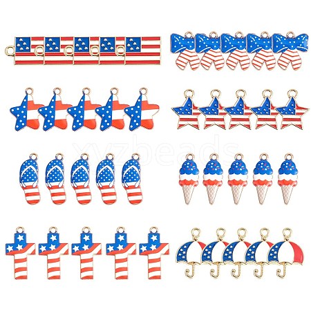 40Pcs 8 Style Independence Day Rack Plating Alloy Enamel Pendants FIND-SZ0003-05-1