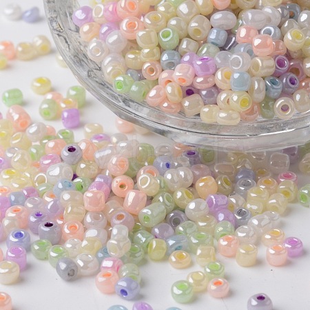 6/0 Ceylon Pearl Luster Plated Round Glass Seed Beads SEED-K003-4mm-M08-1