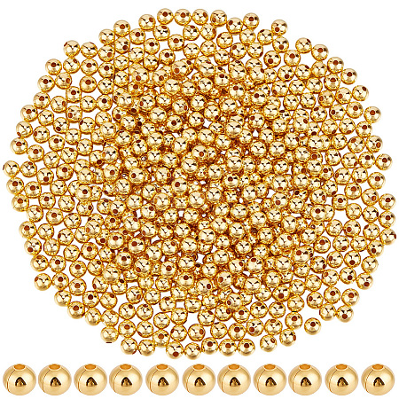 500Pcs Brass Smooth Round Beads KK-PA0001-19G-1