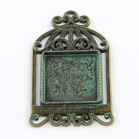 Birdcage with Square Zinc Alloy Pendant Cabochon Settings PALLOY-R065-095-FF-1