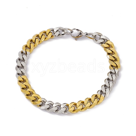 Two Tone Vacuum Plating 201 Stainless Steel Curb Chain Bracelet with 304 Stainless Steel Clasps for Men Women BJEW-M235-02D-GP-1