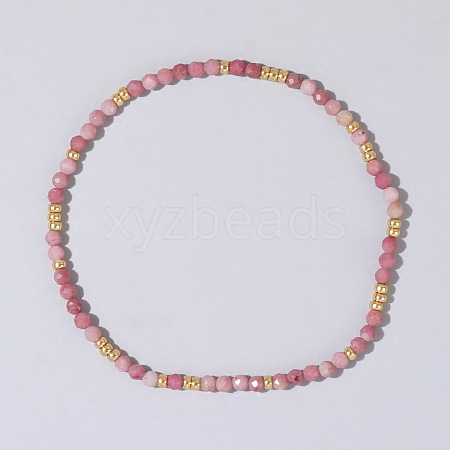 Bohemian Style Natural Rhodonite Faceted Round Beaded Stretch Bracelets for Women's Fashion Luxury Versatile BW4401-1-1