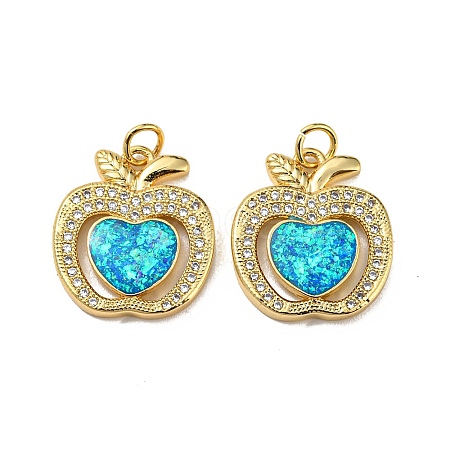 Brass Micro Pave Cubic Zirconia with Synthetic Opal Pendants KK-D096-01A-G-1