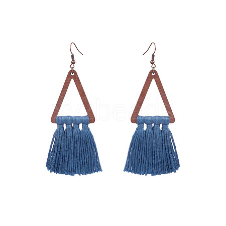 Wood and Cotton Dangle Earrings WG53E25-02-1